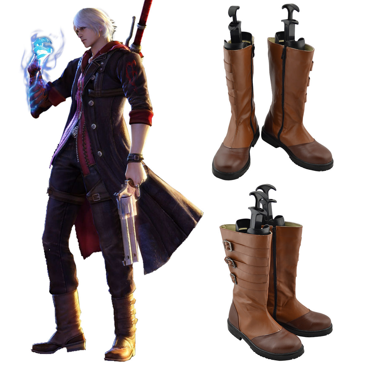 Devil May Cry Nero Brown Shoes Cosplay Boots