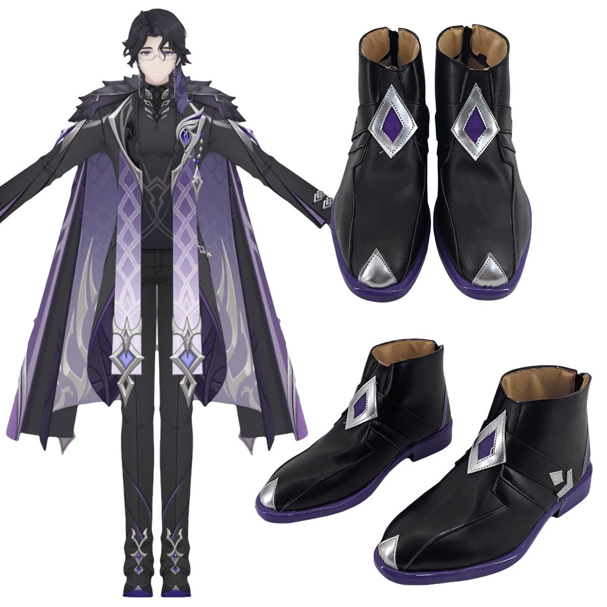 Genshin Impact Pantalone Fatui Regrator Black Cosplay Shoes