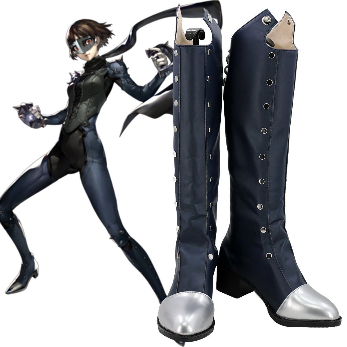Persona 5 Queen Makoto Niijima Deep Grey Shoes Cosplay Boots - B Edition