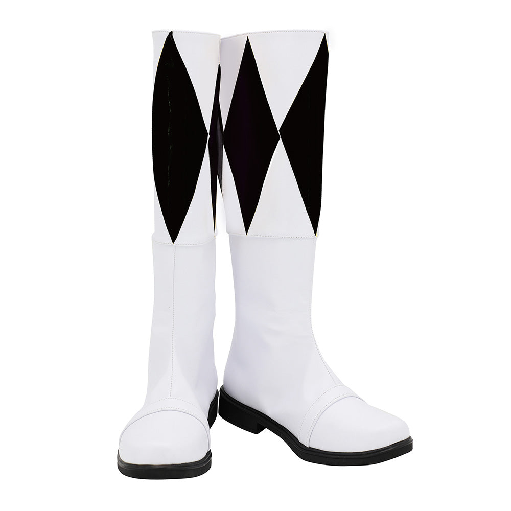 Mighty Morphin Power Rangers Black Ranger Black White Shoes Cosplay Boots