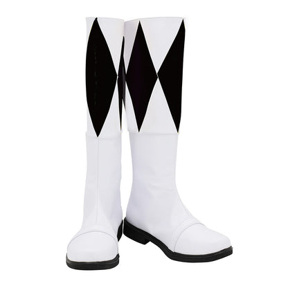 Mighty Morphin Power Rangers Black Ranger Black White Shoes Cosplay Boots