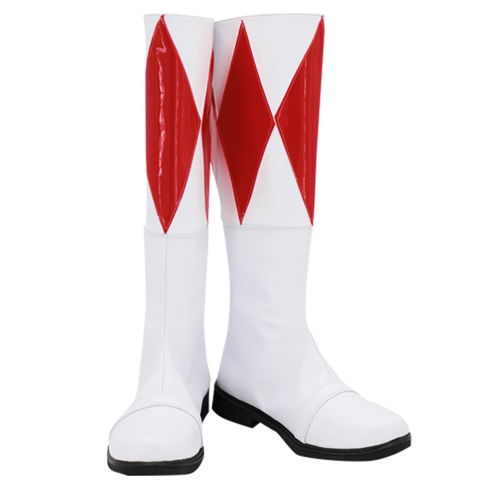 Mighty Morphin Power Rangers Red Ranger Red White Shoes Cosplay Boots