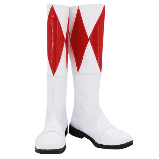 Mighty Morphin Power Rangers Red Ranger Red White Shoes Cosplay Boots
