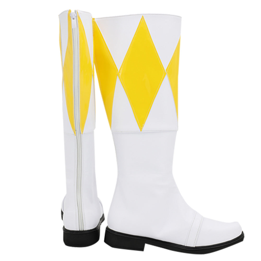 Mighty Morphin Power Rangers Yellow Ranger Yellow White Shoes Cosplay Boots