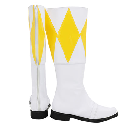 Mighty Morphin Power Rangers Yellow Ranger Yellow White Shoes Cosplay Boots