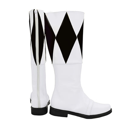 Mighty Morphin Power Rangers Black Ranger Black White Shoes Cosplay Boots