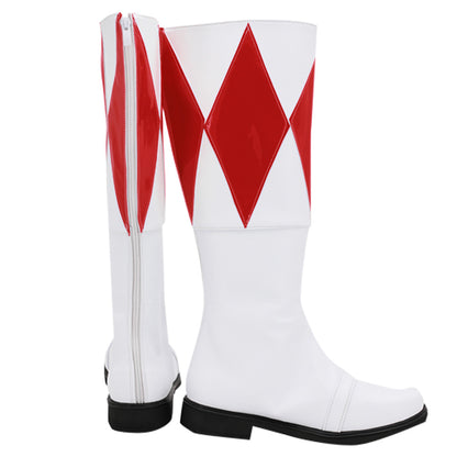 Mighty Morphin Power Rangers Red Ranger Red White Shoes Cosplay Boots