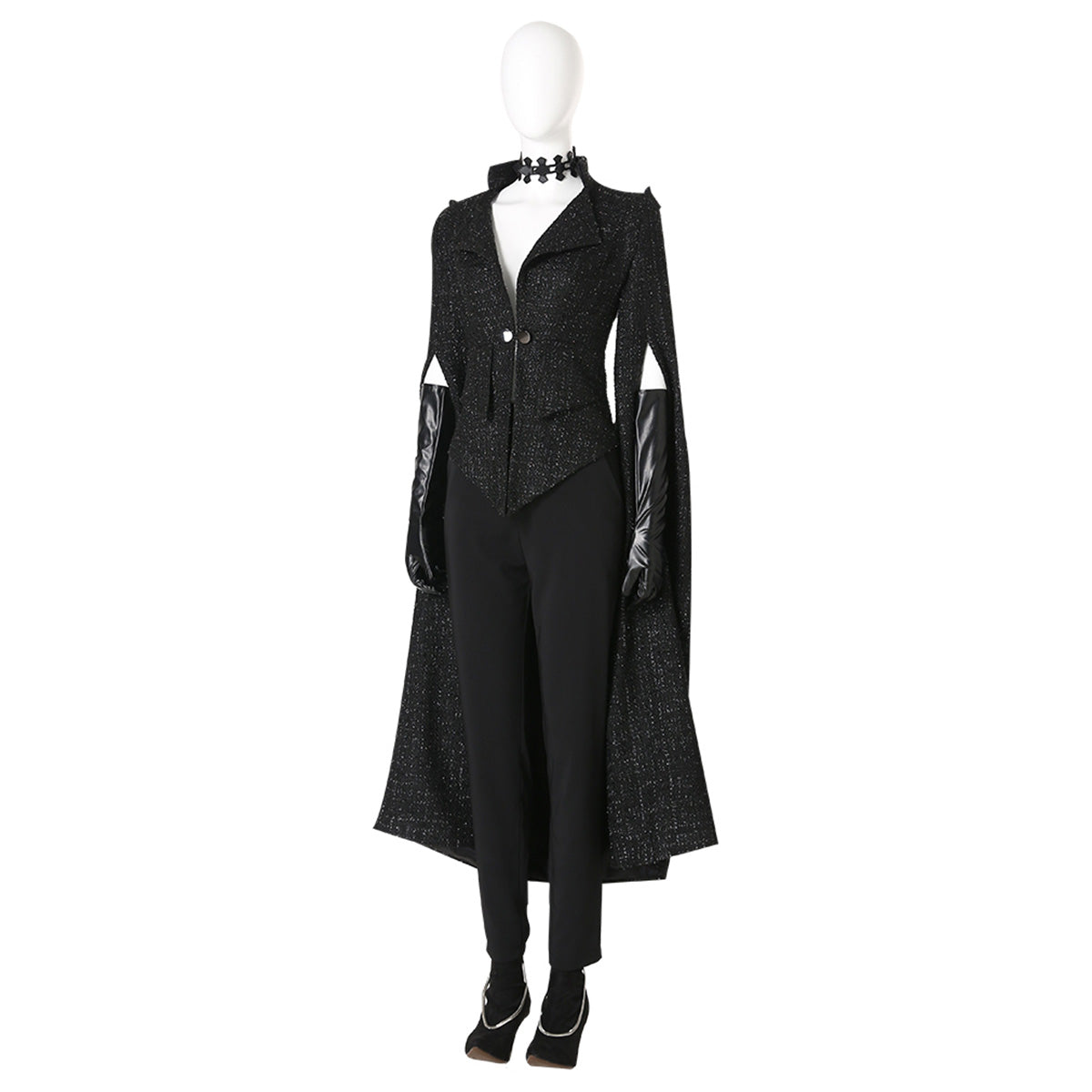 black cruella de vil dress Cruella De Vil Cosplay Costume Gown Black White Polka Dot Maid Dress Cruella}4