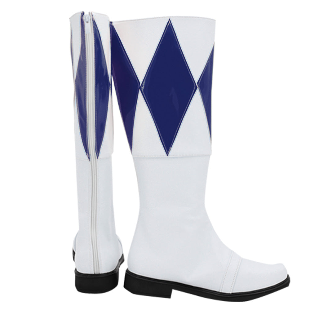 Mighty Morphin Power Rangers Blue Ranger Blue White Shoes Cosplay Boots