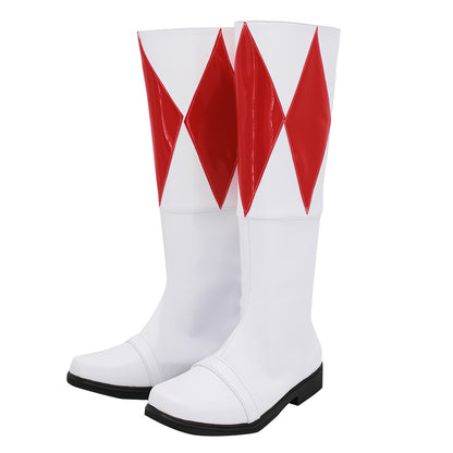 Mighty Morphin Power Rangers Red Ranger Red White Shoes Cosplay Boots