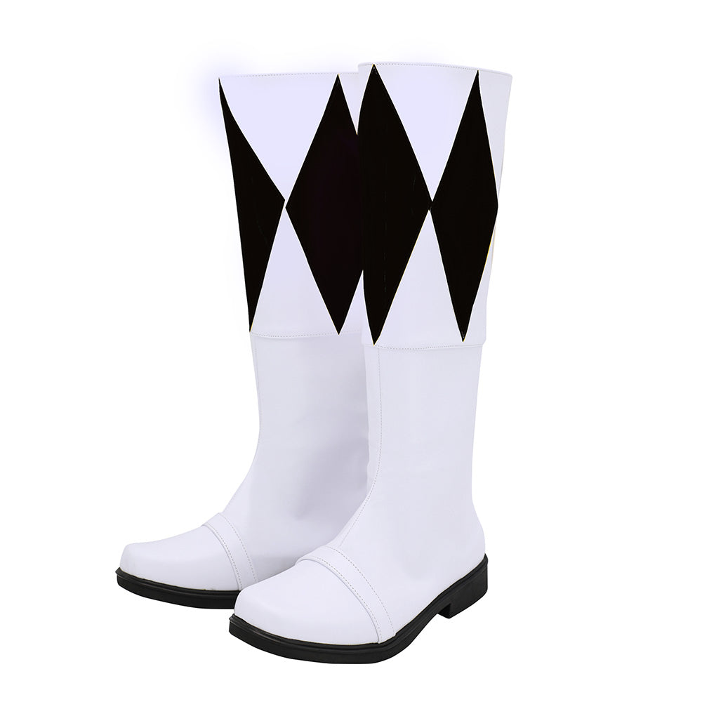Mighty Morphin Power Rangers Black Ranger Black White Shoes Cosplay Boots