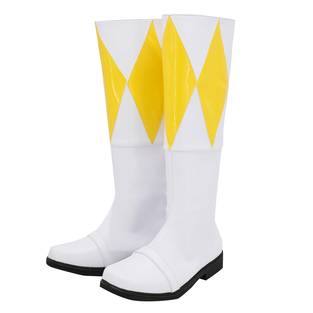 Mighty Morphin Power Rangers Yellow Ranger Yellow White Shoes Cosplay Boots