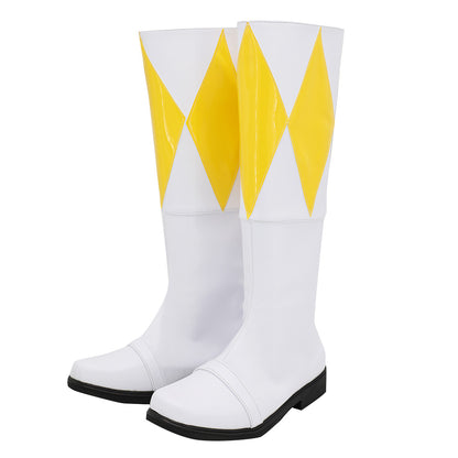 Mighty Morphin Power Rangers Yellow Ranger Yellow White Shoes Cosplay Boots