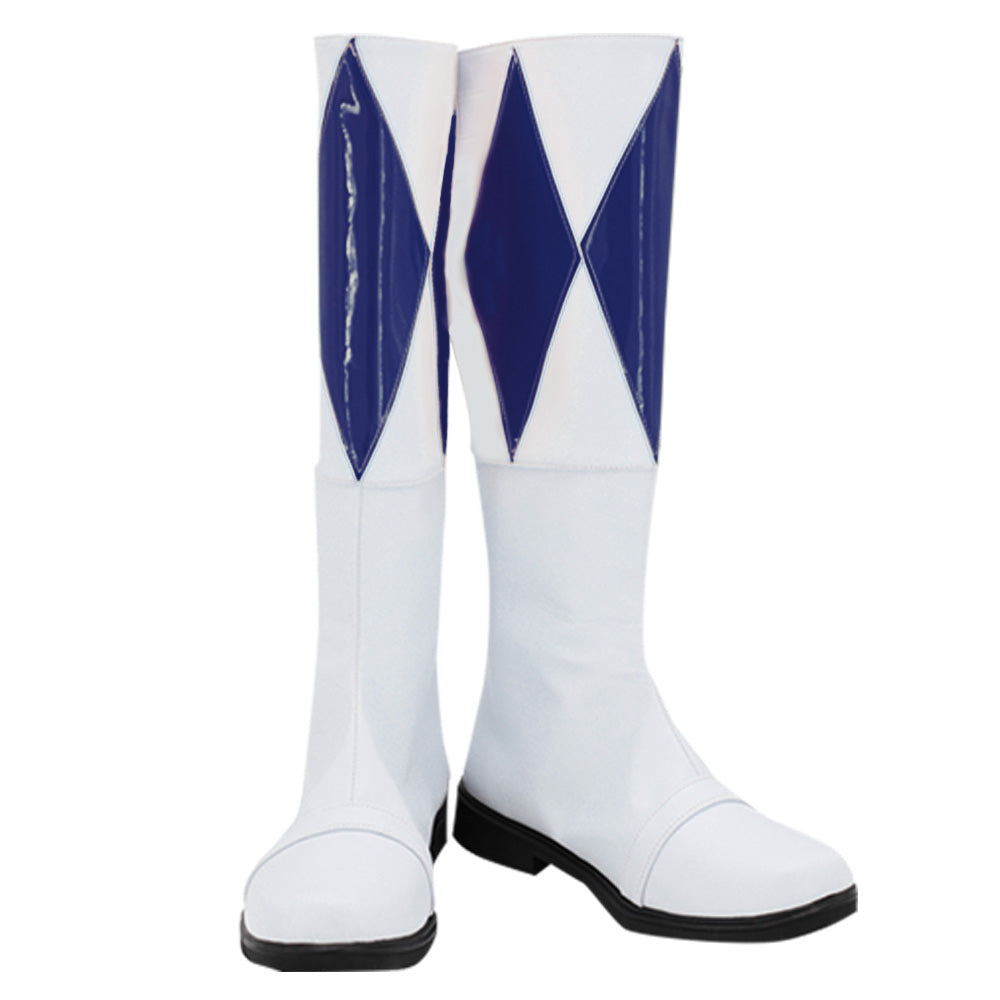 Mighty Morphin Power Rangers Blue Ranger Blue White Shoes Cosplay Boots