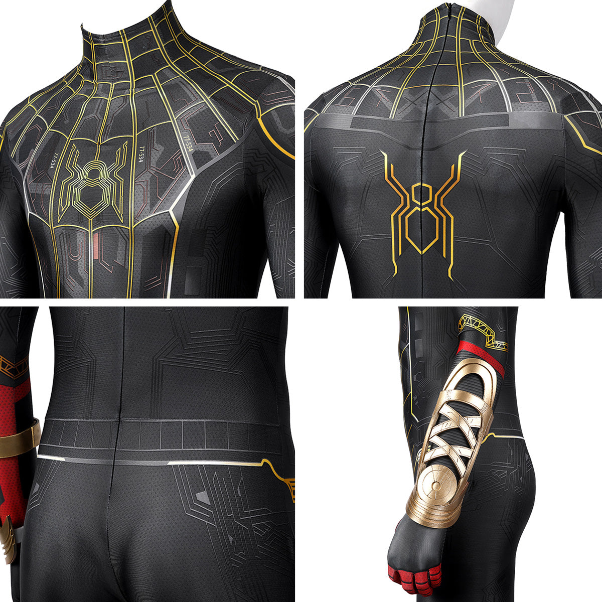 Marvel Spider-Man 3 No Way Home Spider Man 3 Peter Parker Black and Gold Suit Jumpsuit Zentai Halloween Cosplay Costume