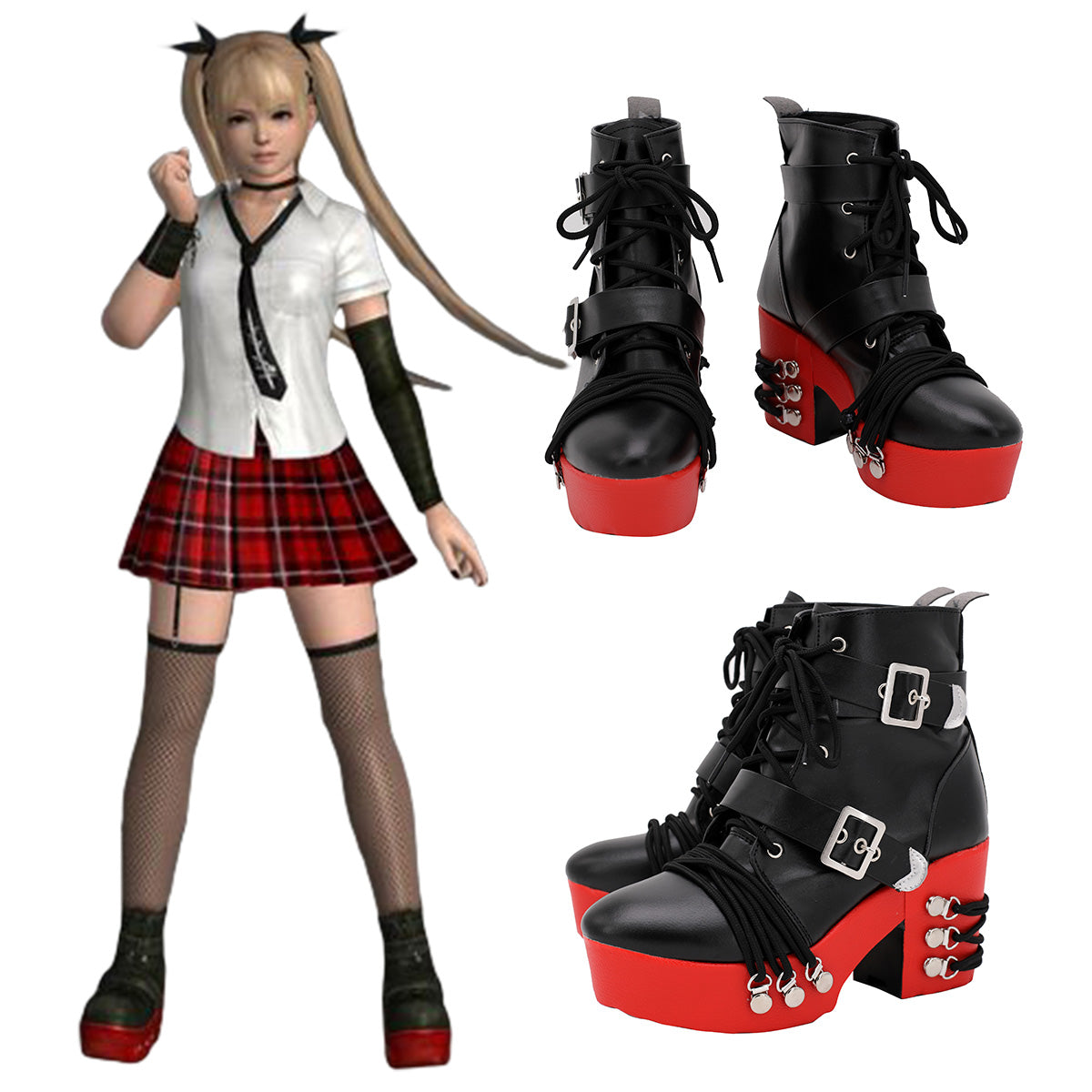 Dead Or Alive 6 Marie Rose White Black Cosplay Shoes