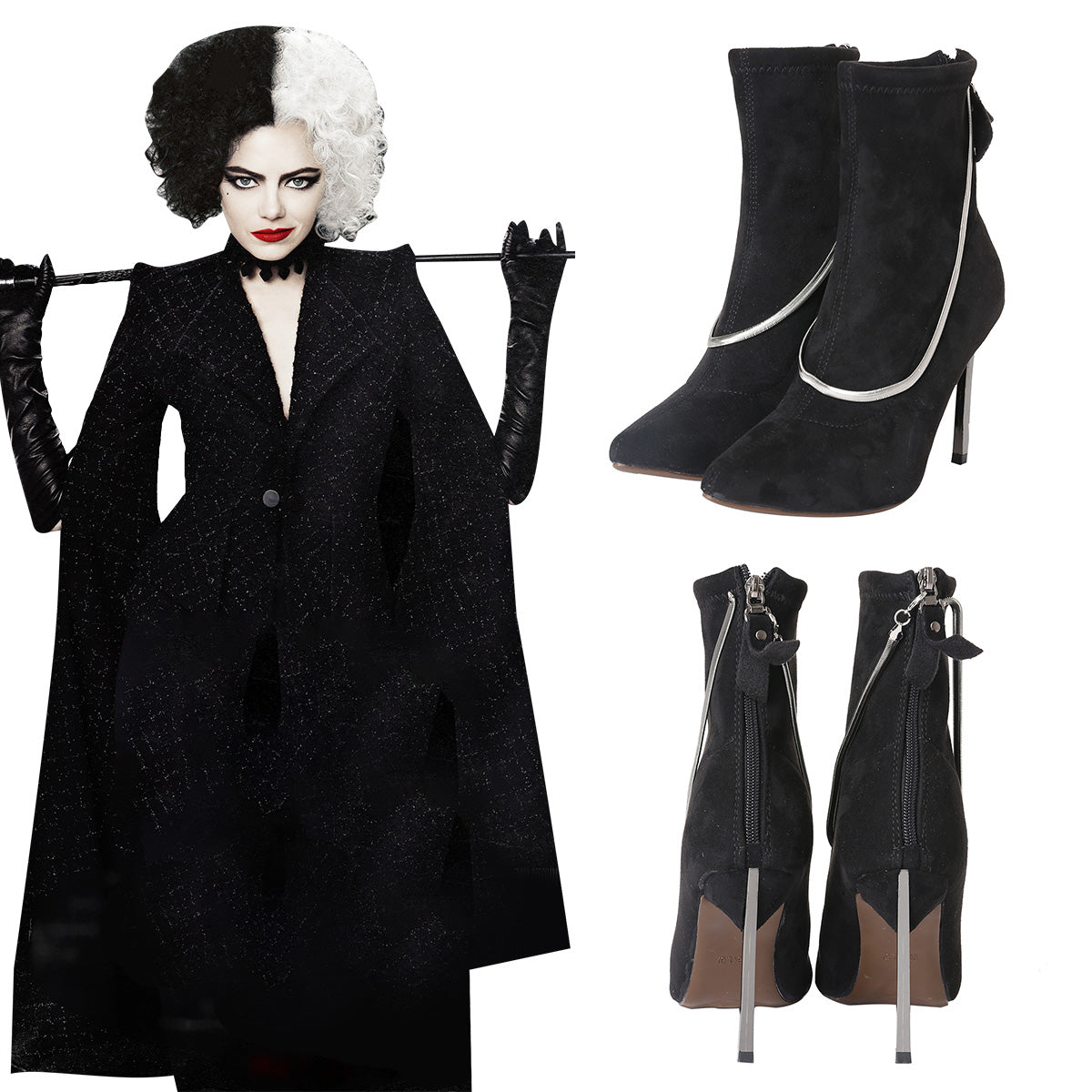 Disney Movie Cruella de Vil Black Cosplay Shoes