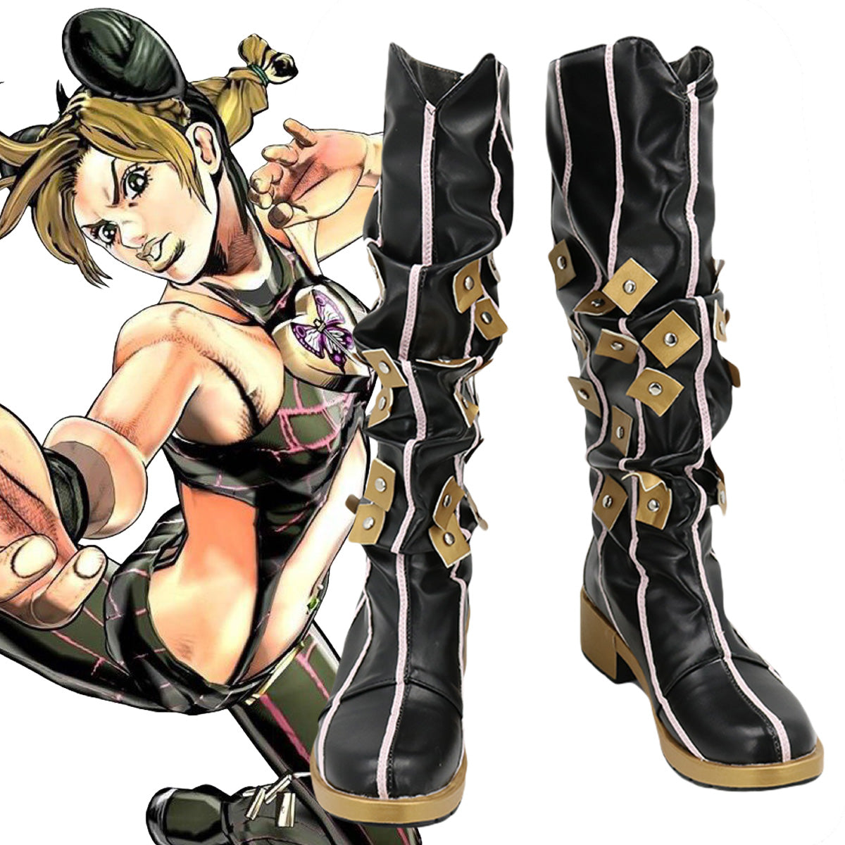 Jojo'S Bizarre Adventure: Stone Ocean Cujoh Jolyne Black Shoes Cosplay Boots