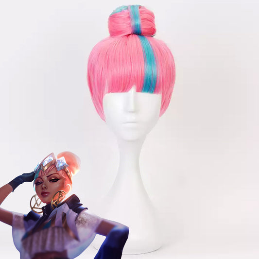 League of Legends LOL True Damage Qiyana Prestige Edition Pink Blue Cosplay Wig