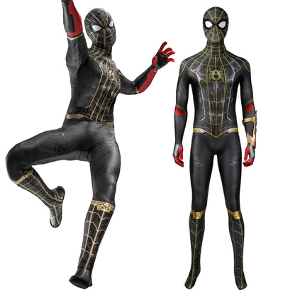 Marvel Spider-Man 3 No Way Home Spider Man 3 Peter Parker Black and Gold Suit Jumpsuit Zentai Halloween Cosplay Costume