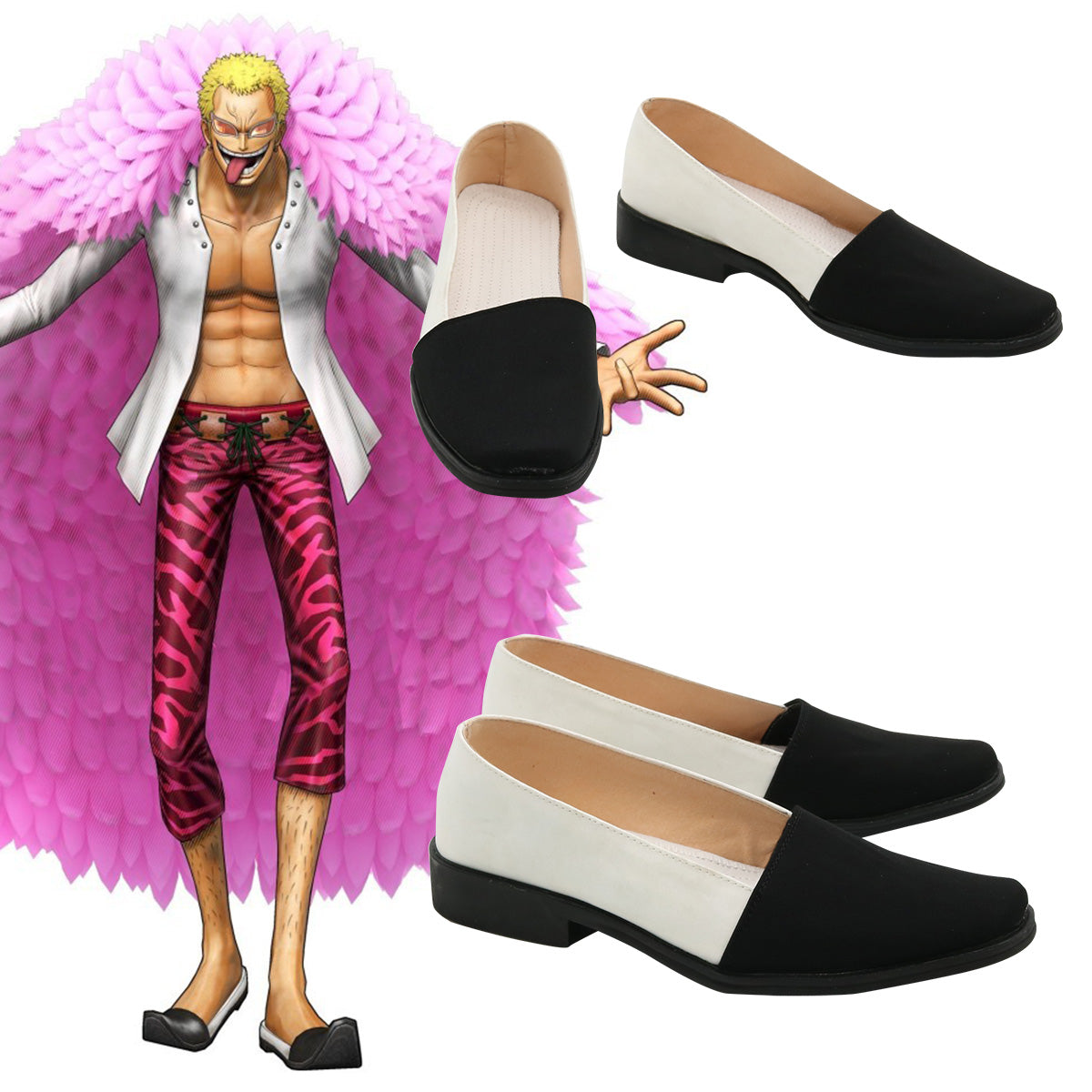 One Piece Donquixote Doflamingo Black White Cosplay Shoes