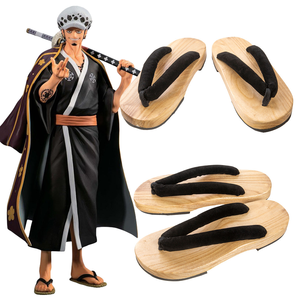 One Piece Wano Country Trafalgar D Water Law Black Cosplay Shoes