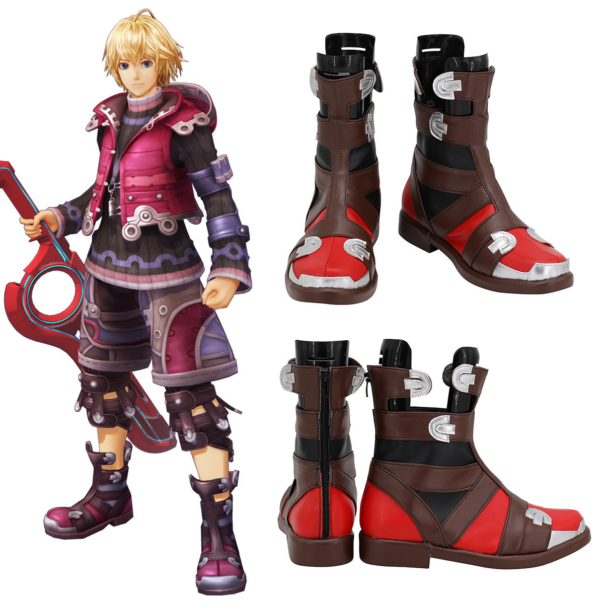 Xenoblade Chronicles Shulk Red Shoes Cosplay Boots