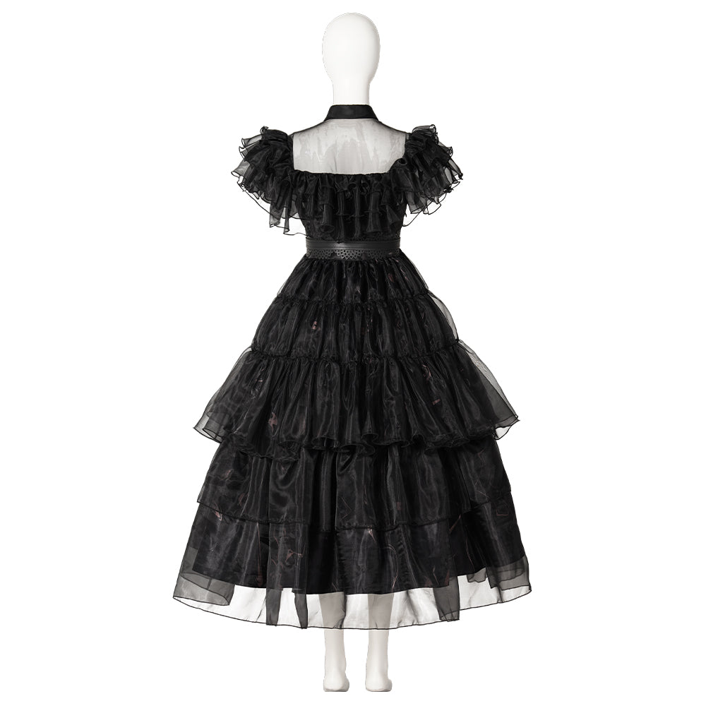 Wednesday Addams Halloween Cosplay School Ball Black Dress Costume Set Without Shoes And Socks Black XXL Wednesday Addams Halloween Cosplay School Ball Black Dress Costume Set Without Shoes And Socks Black XXL