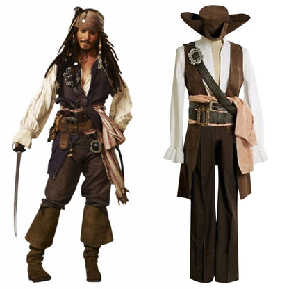 Pirates des Caraïbes Capitaine Jack Sparrow Halloween Cosplay Costume - Édition C