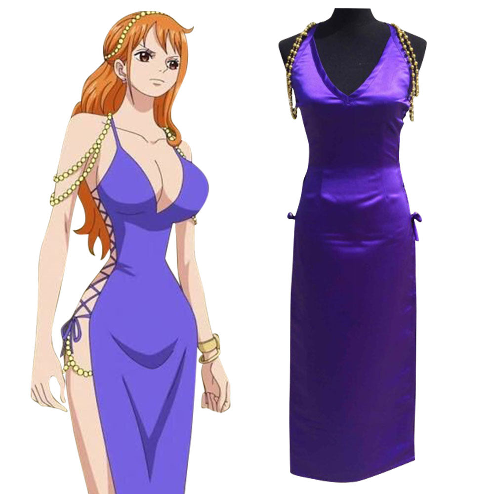 One Piece Nami Zou Island Purple Dress Cosplay Costume