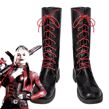 The Suicide Squad Harley Quinn 2021 Film Chaussures noires Cosplay Bottes
