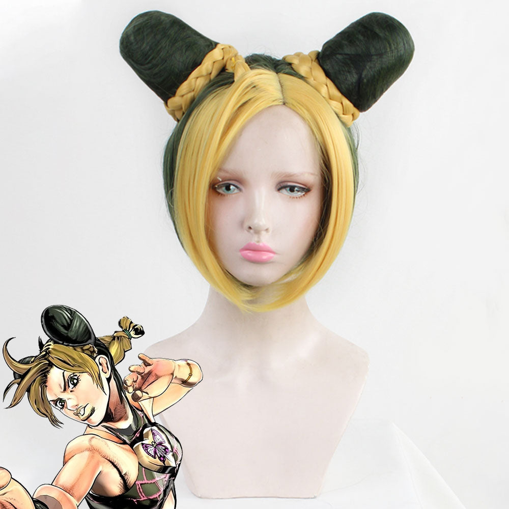JoJo's Bizarre Adventure Jolyne Cujoh Peluca de cosplay verde dorado