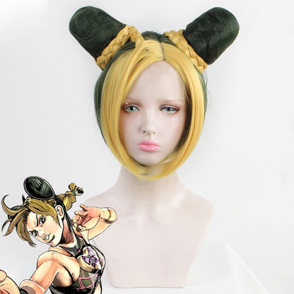 JoJo's Bizarre Adventure Jolyne Cujoh Peluca de cosplay verde dorado