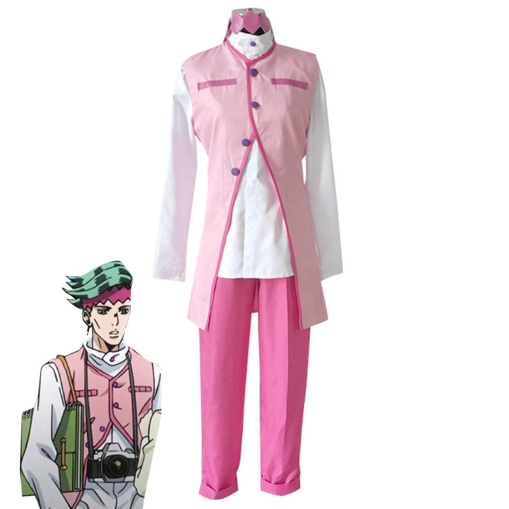 Jojo'S Bizarre Adventure : Unbreakble Diamond Rohan Kishibe Pink Cosplay Costume