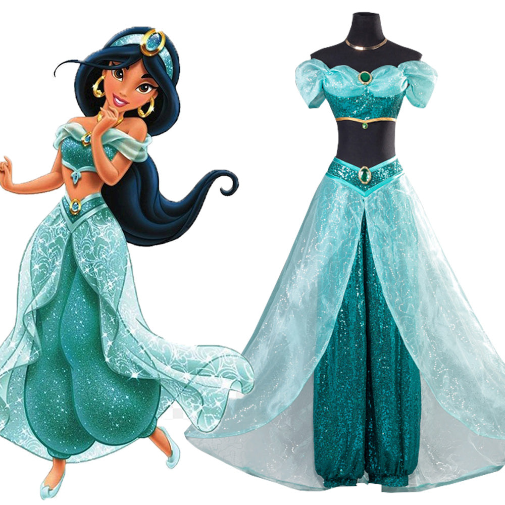 Disney Aladdin Princesa Jasmine Vestido Cosplay Disfraz - Nueva Edición