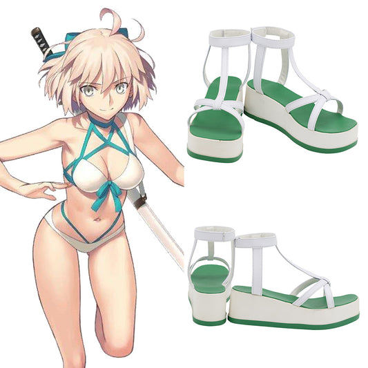 Fate Grand Order 2019 Summer Okita Souji Traje de baño Zapatos de cosplay blancos