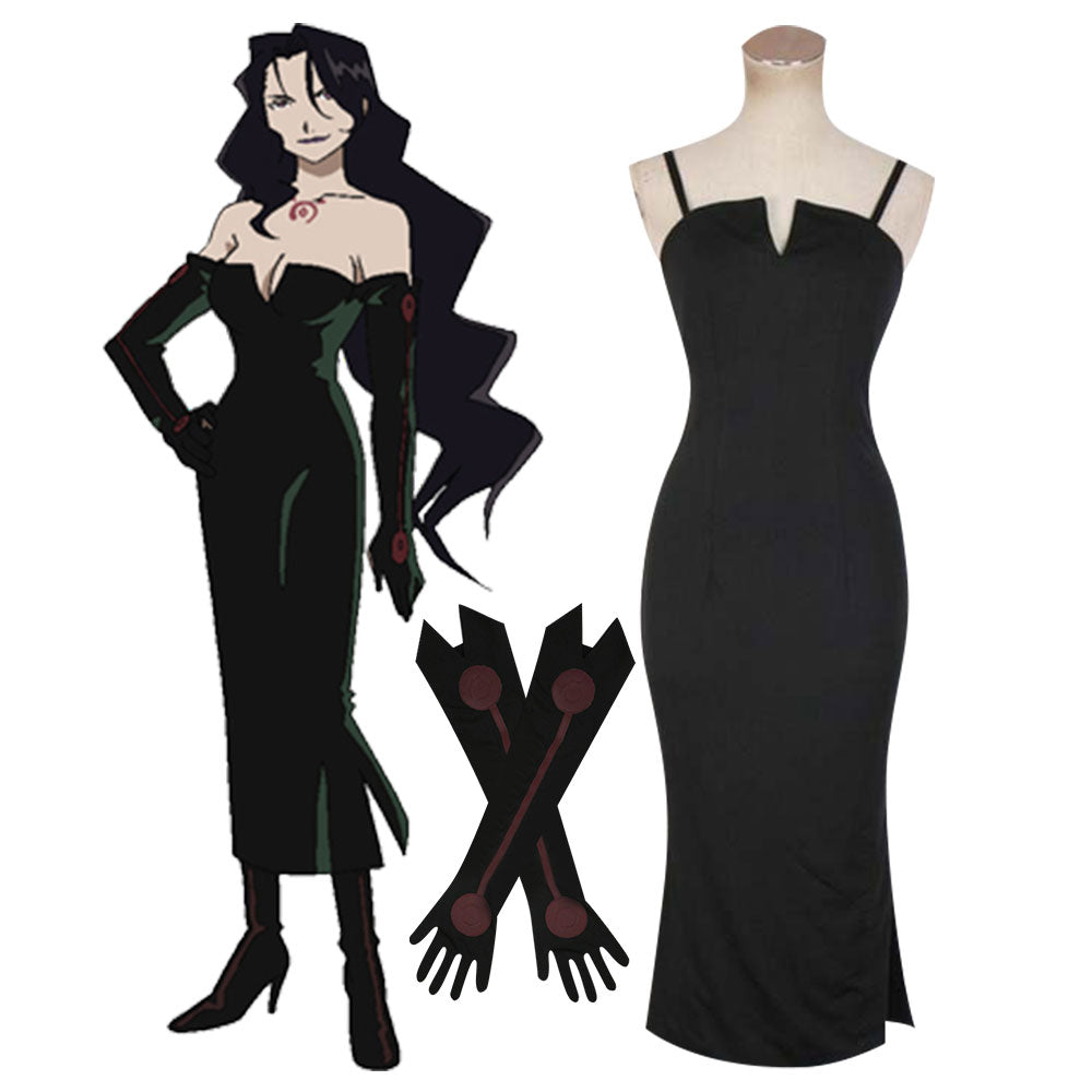 Fullmetal Alchemist Lust vestido negro disfraz de Cosplay