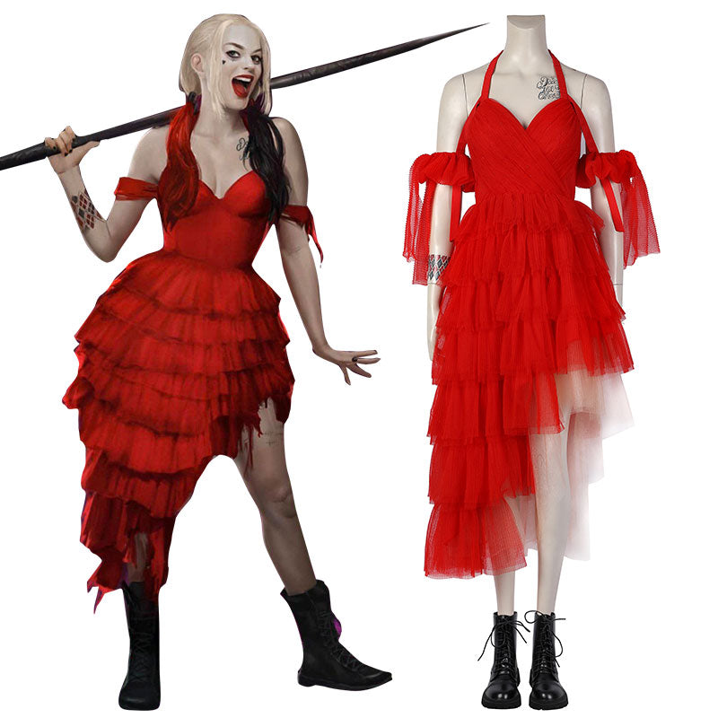 DC The Suicide Squad 2 Harley Quinn 2021 Film Rouge Robe Halloween Cosplay Costume