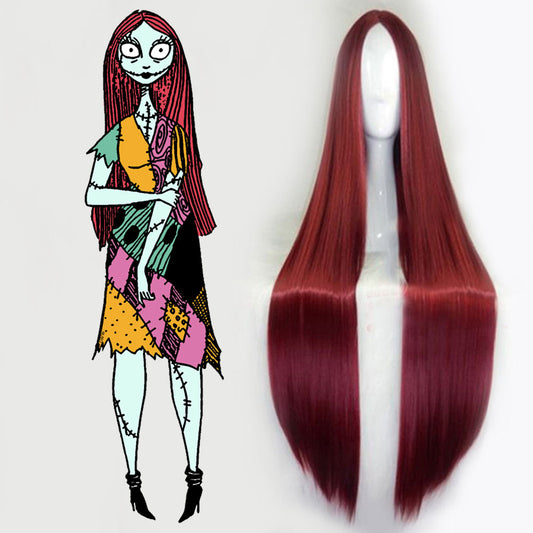 Nightmare before Christmas Sally Halloween Parrucca Cosplay rosso intenso
