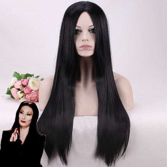 Parrucca cosplay nera della famiglia Addams Morticia Addams