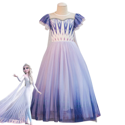 兒童兒童尺碼迪士尼冰雪奇緣 2 艾爾莎紫色連衣裙角色扮演服裝