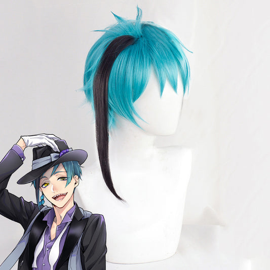 Disney Twisted Wonderland Floyd Leech azul negro Cosplay peluca