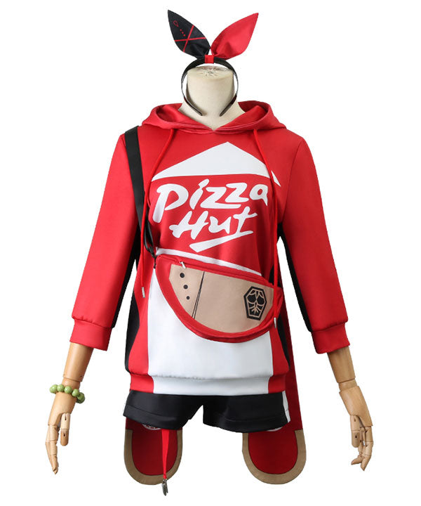 Genshin Impact Amber Pizza Hut Halloween Cosplay Costume