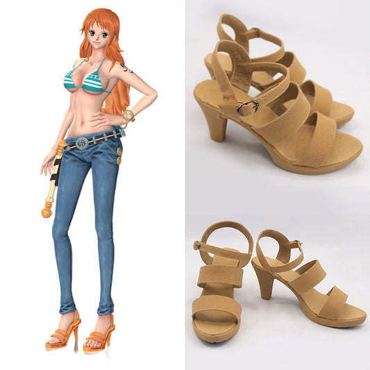 One Piece Nami Light Brown Cosplay Shoes