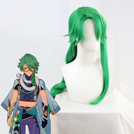 Peluca de cosplay verde Baishu de Genshin Impact