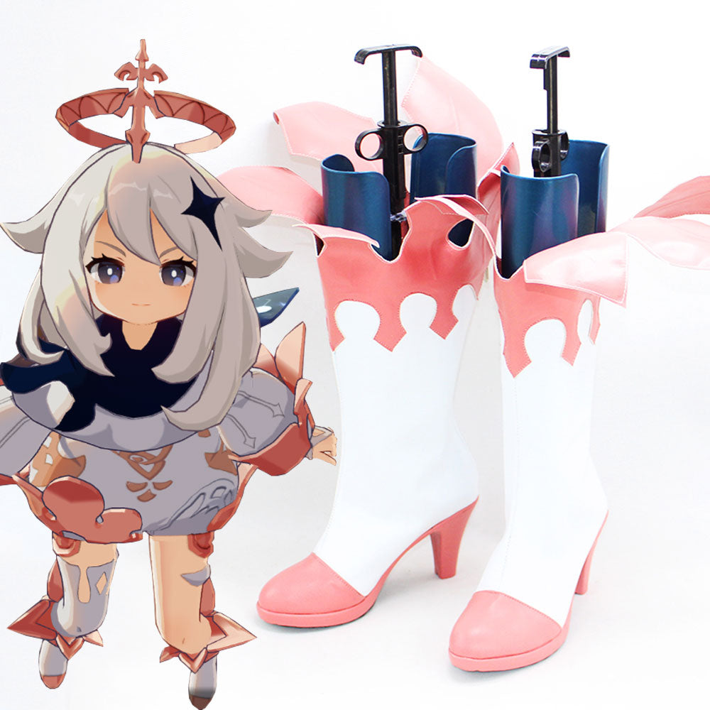 Genshin Impact Paimon White Pink Shoes Cosplay Boots