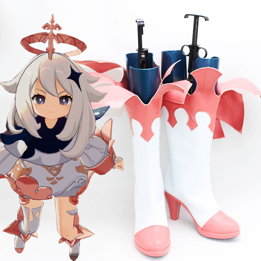 Genshin Impact Paimon White Pink Shoes Cosplay Boots