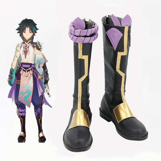 Genshin Impact Xiao zapatos negros botas de cosplay