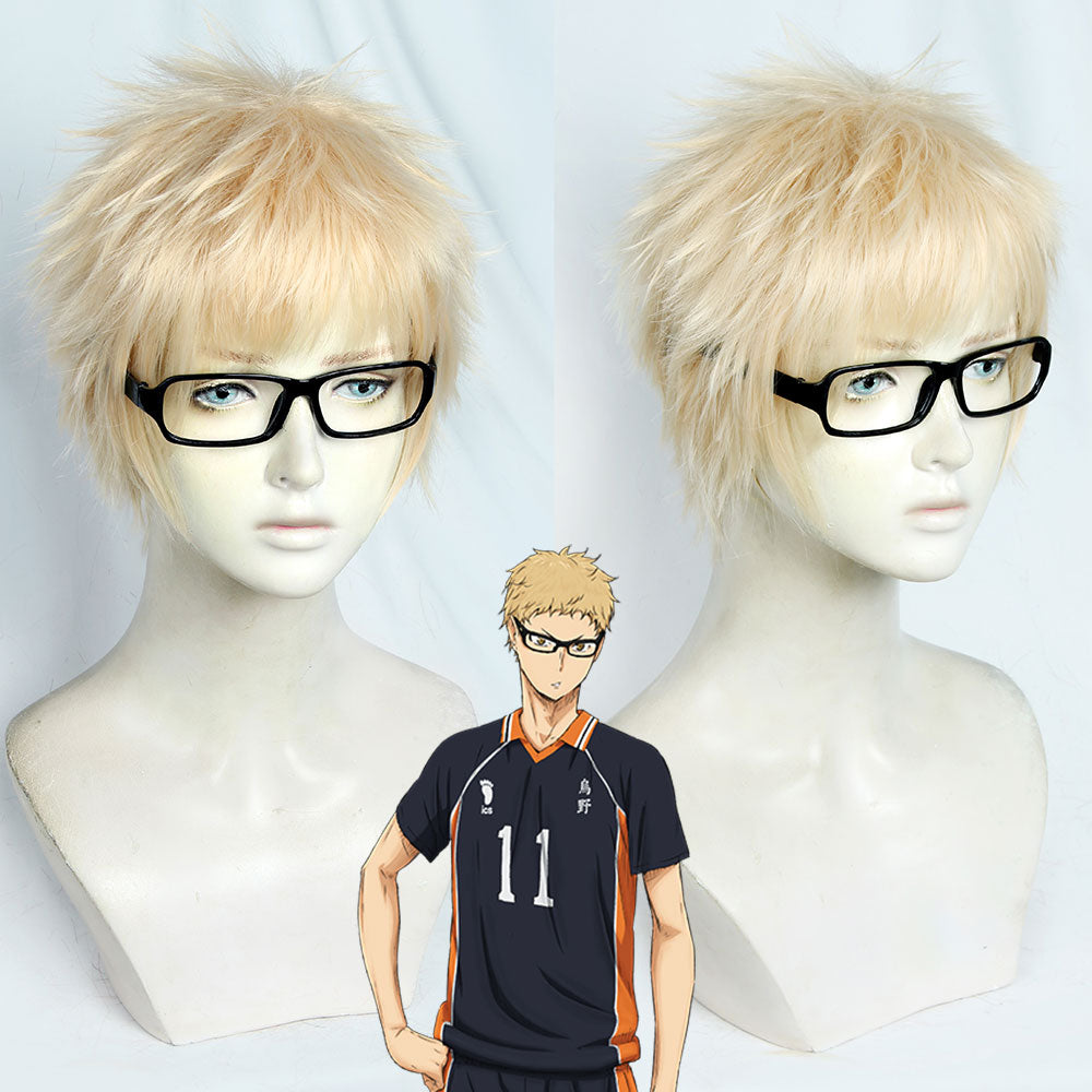 Haikyu!! Haikyuu Tsukishima Kei Golden Cosplay Wig - Including Glasses