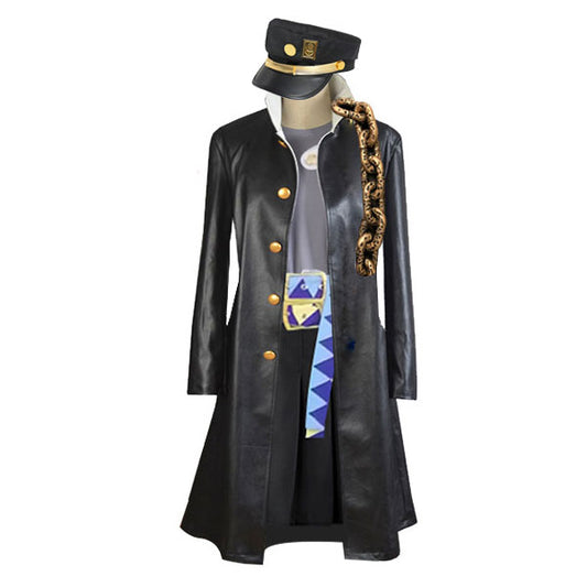 Costume Cosplay Kujo Jotaro Cuir Synthétique Noir – Manteau, Chapeau, Pantalon & Ceinture – Idéal Homme/Femme Anime JoJo